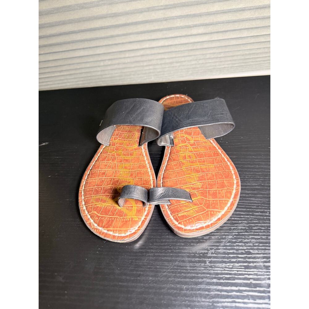 Sam Edelman Gorgen Leather Slide Sandals Women’s Size 6 Black Croc Embossed Foot